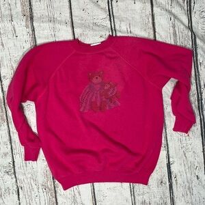 Vintage 90s Teddy Bear Dark Pink Crewneck Pullover Sweatshirt Women's